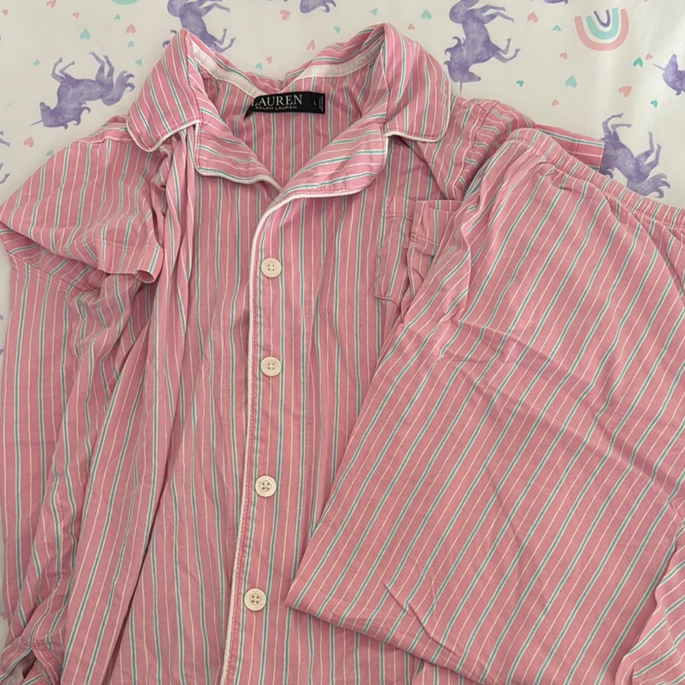 Ralph Lauren Pink and White Pajama Set Classic Striped Design